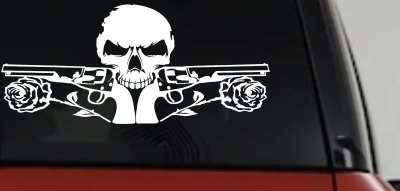 Roses Guns With Skull Biker Car or Truck Window Vinyl Decal Sticker
