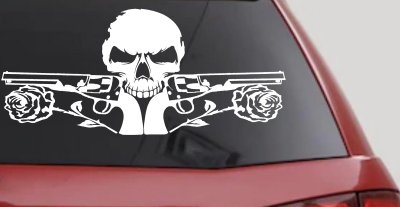 Roses Guns With Skull Biker Car or Truck Window Vinyl Decal Sticker