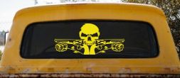 Roses Guns With Skull Biker Car or Truck Window Vinyl Decal Sticker (Yellow)