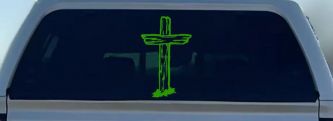 Single Rugged Cross Christian Car or Truck Window Decal Sticker (Lime)