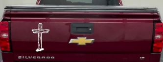 Single Rugged Cross Christian Car or Truck Window Vinyl Decal Sticker (White)