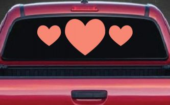 Three Hearts Car or Truck Window Vinyl Decal Sticker (Coral)