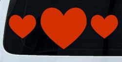 Three Hearts Car or Truck Window Vinyl Decal Sticker (Orange Red)