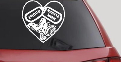 Proud Marine Mom Dog Tags Heart Combat Boots  Military Car or Truck Window Vinyl Decal Sticker