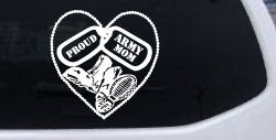 Proud Army Mom Dog Tags Heart Combat Boots  Military Car or Truck Window Decal Sticker