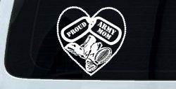 Proud Army Mom Dog Tags Heart Combat Boots  Military Car or Truck Window Decal Sticker