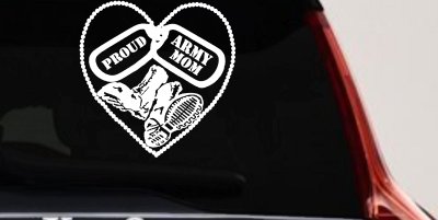Proud Army Mom Dog Tags Heart Combat Boots  Military Car or Truck Window Vinyl Decal Sticker