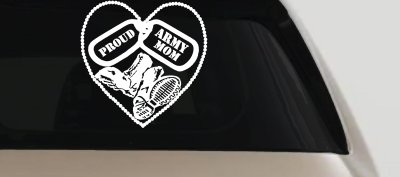 Proud Army Mom Dog Tags Heart Combat Boots  Military Car or Truck Window Vinyl Decal Sticker