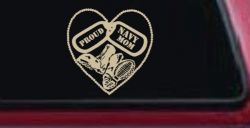 Proud Navy Mom Dog Tags Heart Combat Boots  Military Car or Truck Window Vinyl Decal Sticker (Desert Sand)