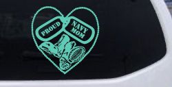 Proud Navy Mom Dog Tags Heart Combat Boots  Military Car or Truck Window Decal Sticker (Mint)