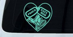 Proud Navy Mom Dog Tags Heart Combat Boots  Military Car or Truck Window Decal Sticker (Mint)