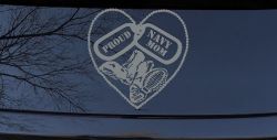 Proud Navy Mom Dog Tags Heart Combat Boots  Military Car or Truck Window Decal Sticker (Telegrey)