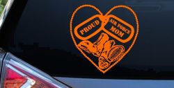 Proud Air Force Mom Dog Tags Heart Combat Boots  Military Car or Truck Window Decal Sticker (Orange)