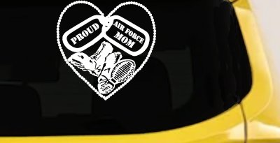 Proud Air Force Mom Dog Tags Heart Combat Boots  Military Car or Truck Window Vinyl Decal Sticker