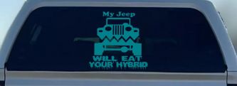 My Jeep Will Eat Your Hybrid Off Road Car or Truck Window Decal Sticker (Turquoise Blue)