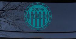 100 Percent American Pride Patriotic Car or Truck Window Decal Sticker (Turquoise Blue)