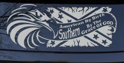 American By Birth Southern By The Grace Of God Country Car or Truck Window Decal Sticker (Light Gray)