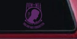 POW MIA You Are Not Forgotten Military Car or Truck Window Decal Sticker (Violet)