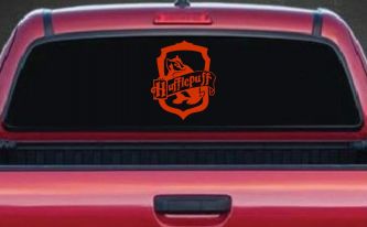 Hufflepuff Crest Sci Fi Car or Truck Window Decal Sticker (Orange Red)