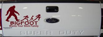 Bigfoot Wants Your Stick Family Funny Car or Truck Window Decal Sticker (Purple Red)