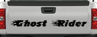 Ghost Rider Text With Flames Biker Car or Truck Window Decal Sticker (Black)