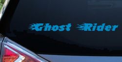 Ghost Rider Text With Flames Biker Car or Truck Window Decal Sticker (Blue)