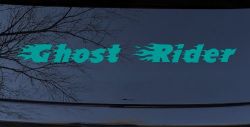 Ghost Rider Text With Flames Biker Car or Truck Window Decal Sticker (Turquoise)