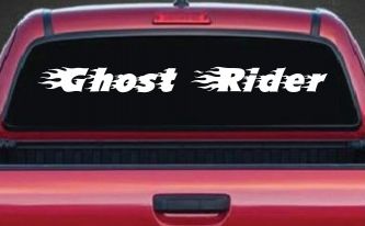 Ghost Rider Text With Flames Biker Car or Truck Window Decal Sticker