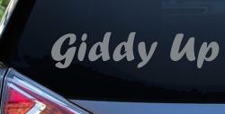 Giddy Up Car or Truck Window Vinyl Decal Sticker (Telegrey)