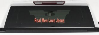 Real Men Love Jesus Christian Car or Truck Window Decal Sticker (Coral)