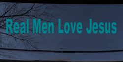 Real Men Love Jesus Christian Car or Truck Window Decal Sticker (Turquoise Blue)