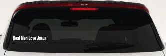 Real Men Love Jesus Christian Car or Truck Window Decal Sticker (White)