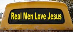 Real Men Love Jesus Christian Car or Truck Window Decal Sticker (Yellow)