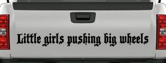 Little Girls Pushing Big Wheels Off Road Car or Truck Window Decal Sticker (Black)