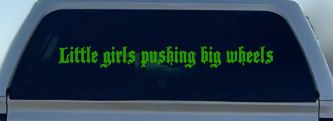 Little Girls Pushing Big Wheels Off Road Car or Truck Window Decal Sticker (Lime)
