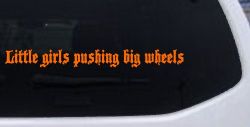 Little Girls Pushing Big Wheels Off Road Car or Truck Window Decal Sticker (Orange)