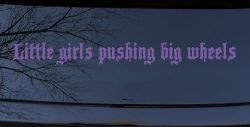 Little Girls Pushing Big Wheels Off Road Car or Truck Window Decal Sticker (Purple)