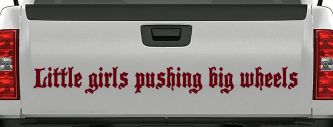 Little Girls Pushing Big Wheels Off Road Car or Truck Window Decal Sticker (Purple Red)