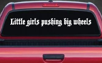 Little Girls Pushing Big Wheels Off Road Car or Truck Window Decal Sticker