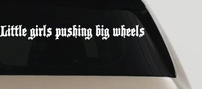 Little Girls Pushing Big Wheels Off Road Car or Truck Window Vinyl Decal Sticker