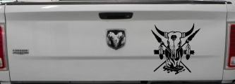 Bull Skull Spears Campfire Feathers Western Native American Indian Car or Truck Window Decal Sticker (Black)