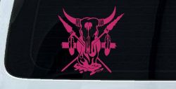 Bull Skull Spears Campfire Feathers Western Native American Indian Car or Truck Window Vinyl Decal Sticker (Hot Pink)