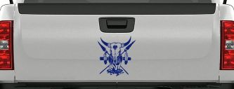 Bull Skull Spears Campfire Feathers Western Native American Indian Car or Truck Window Decal Sticker (Navy)