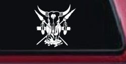Bull Skull Spears Campfire Feathers Western Native American Indian Car or Truck Window Decal Sticker