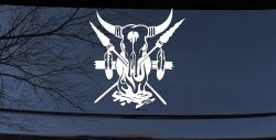 Bull Skull Spears Campfire Feathers Western Native American Indian Car or Truck Window Decal Sticker