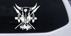 Bull Skull Spears Campfire Feathers Western Native American Indian Car or Truck Window Decal Sticker