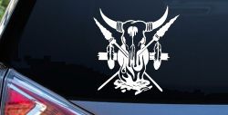 Bull Skull Spears Campfire Feathers Western Native American Indian Car or Truck Window Decal Sticker