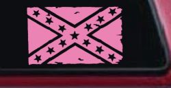 Confederate Southern Rebel Battle Flag Tattered Country Car or Truck Window Decal Sticker (Pink)