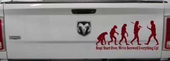 Stop Evolution We Screwed Everything Up Funny Car or Truck Window Decal Sticker (Purple Red)