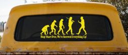 Stop Evolution We Screwed Everything Up Funny Car or Truck Window Decal Sticker (Yellow)